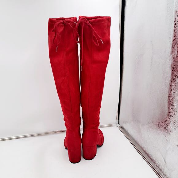 Dream Pairs  Red Women’s Thigh High Boots Over the knee Stretch 3" Block Heel 7 - Picture 5 of 9
